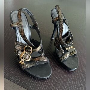 Motivi shoes heels black gold leather, size 5, 35